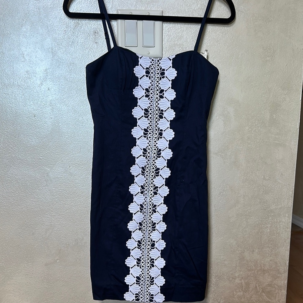 Lilly Pulitzer Blue and White Sheath Mini Dress Spaghetti Straps sz 00 NWT